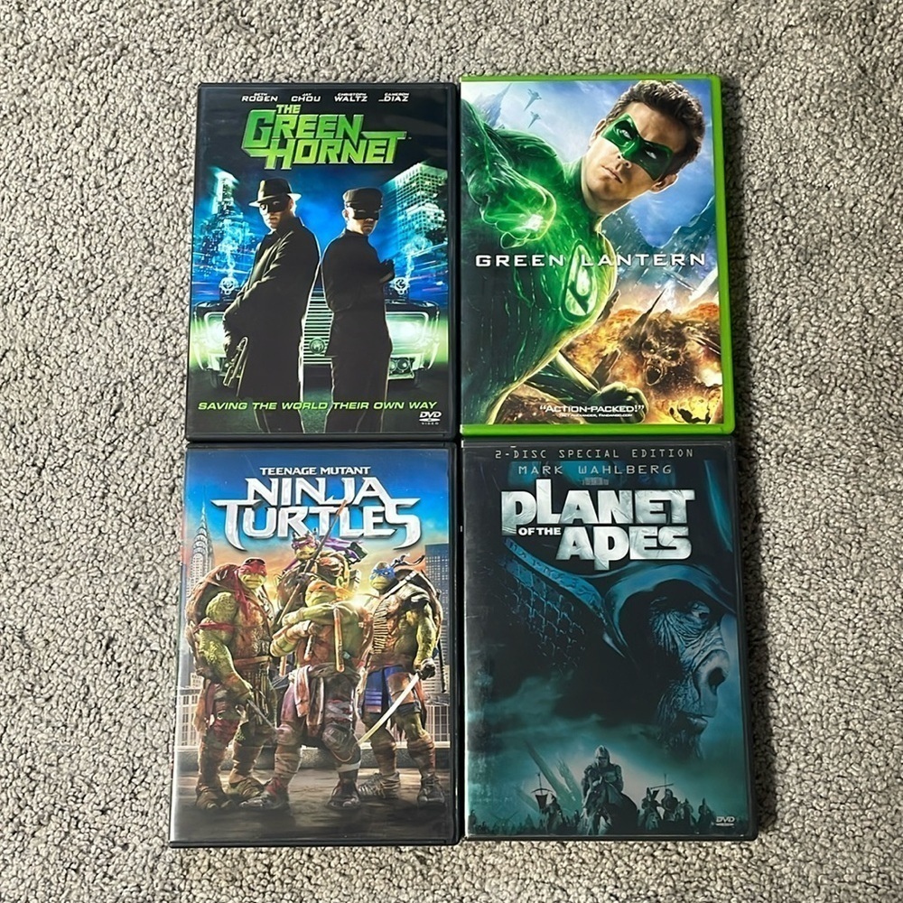 4Pc DVD Set | The Green Hornet, Green Lantern, Ninja Turtles, Planet Of The Apes